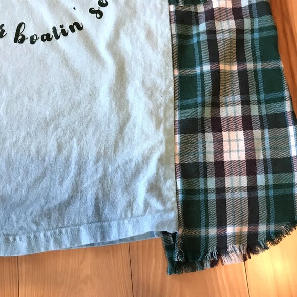 Table Rock Lake Oversized Graphic Tshirt, M-L: Boating Theme Flannel Tee Upcycle - Picture 4 of 9